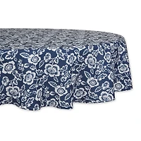 Nautical Blue  Floral Print Outdoor Tablecloth, 60" Round