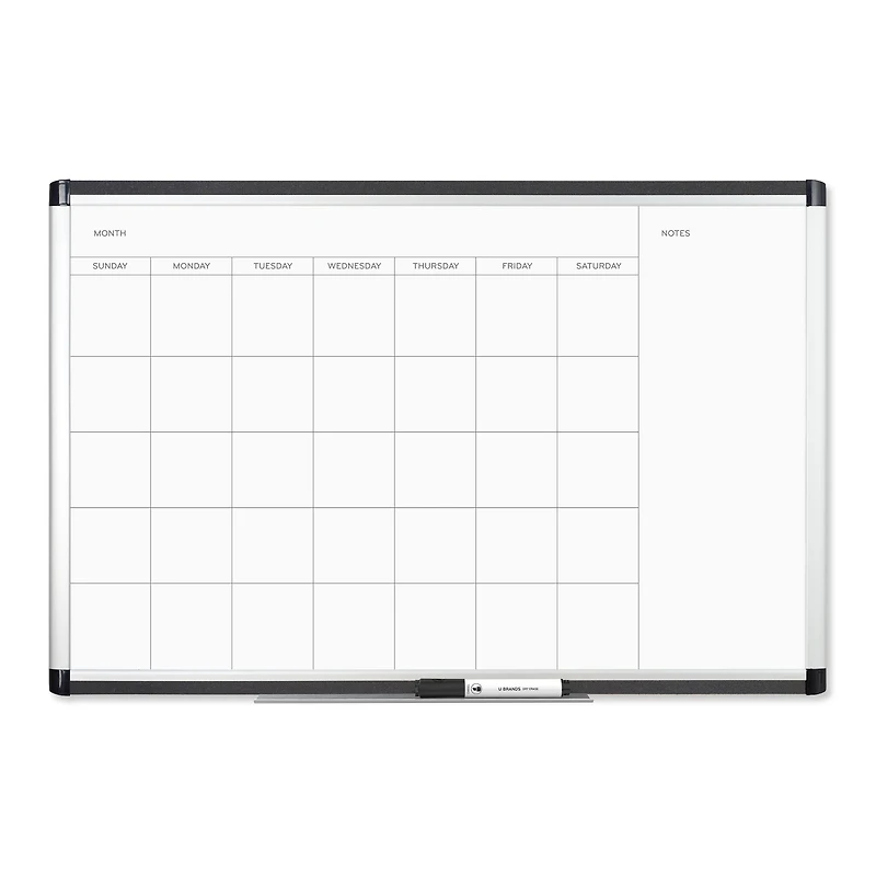 U Brands Silver 36" x 24" Aluminum Frame PINIT Magnetic Dry Erase Monthly Calendar Board
