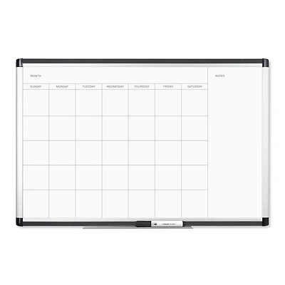 U Brands Silver 36" x 24" Aluminum Frame PINIT Magnetic Dry Erase Monthly Calendar Board
