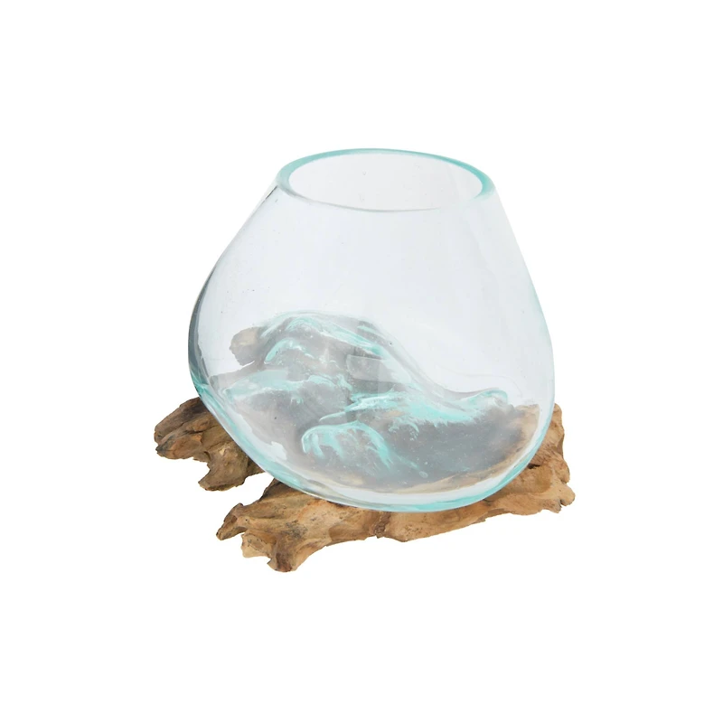 Hello Honey® 6.5" Glass Planter/Vase on Natural Wood Base