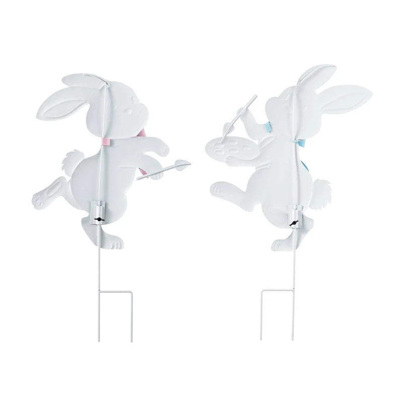 Glitzhome® Set of 2 Easter Metal Bunny Painter Yard Stake