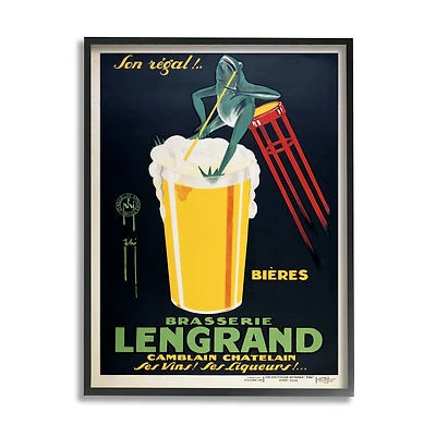 Stupell Industries Vintage Brasserie Lengrand European Advertisement Frog Beer in Frame Wall Art