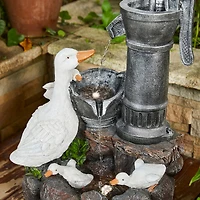 Glitzhome® 23.5" Duck Family Outdoor Fountain with LED Light