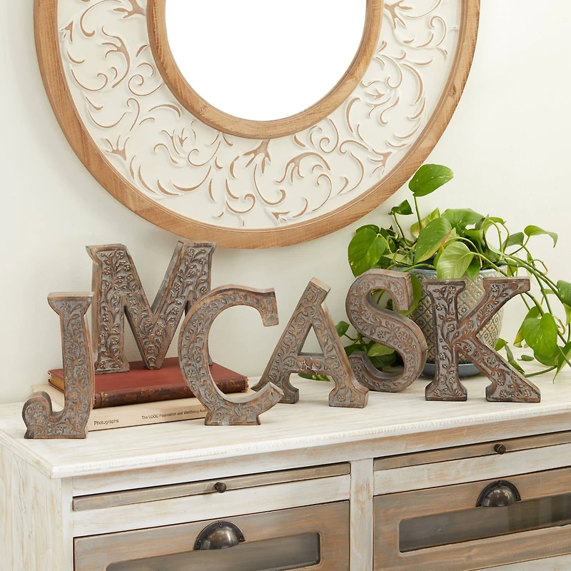 8" Brown Mango Wood Letter Set