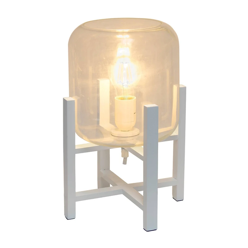 Simple Designs™ 13.5" White Wood Mounted Table Lamp with Clear Glass Cylinder Shade