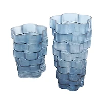 Blue Glass Stacked Flower Shape Vase, 2ct.