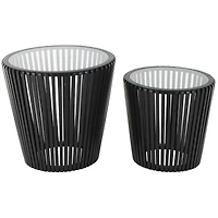 Black Wood Cage Inspired Accent Table with Clear Glass Tabletop Set