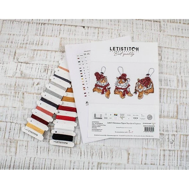 Letistitch Christmas Tigers Toys Set Plastic Canvas Counted Cross Stitch Kit