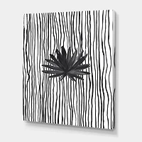 Designart - Black and White Tropical Leaf On Striped III
