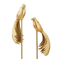 Set of 2 Gold Aluminum Eclectic Bird Sculpture, 32", 27"