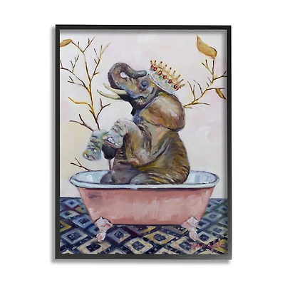 Stupell Industries Regal Safari Elephant with Pink Bath Tub in Frame Wall Art