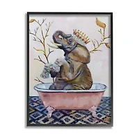 Stupell Industries Regal Safari Elephant with Pink Bath Tub in Frame Wall Art