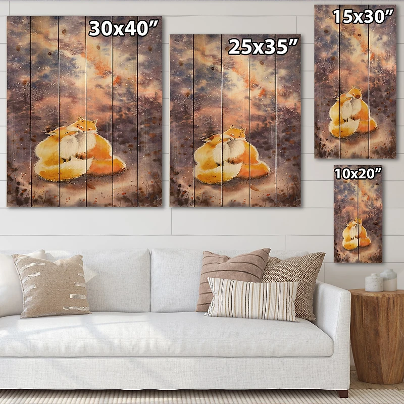 Designart - Hugging Foxes Over A Night Sky