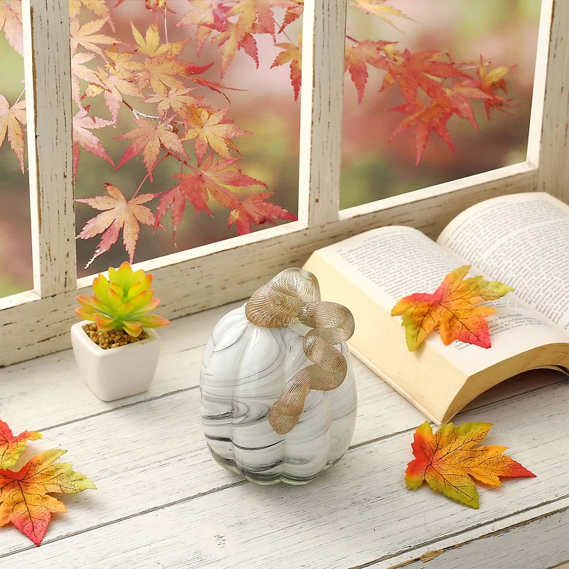 Glitzhome® Marble Tall Marble Glass Pumpkin, Gray