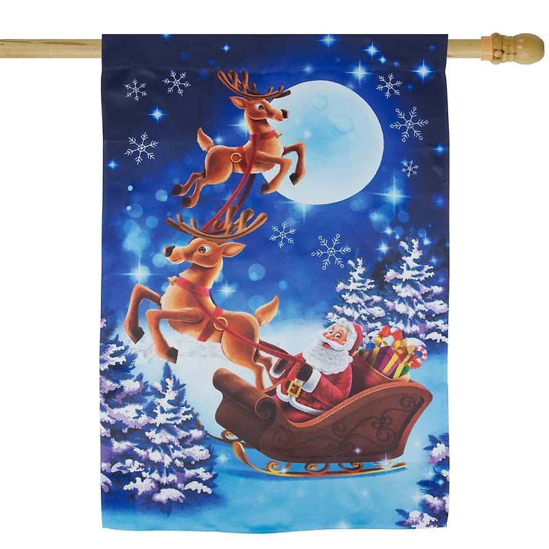 Santa's Reindeer-Drawn Sleigh Ride Christmas Outdoor Flag - 40" x 28"