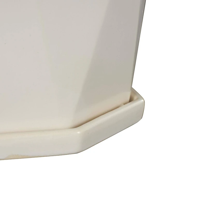 White Faceted Ceramic Planter Set