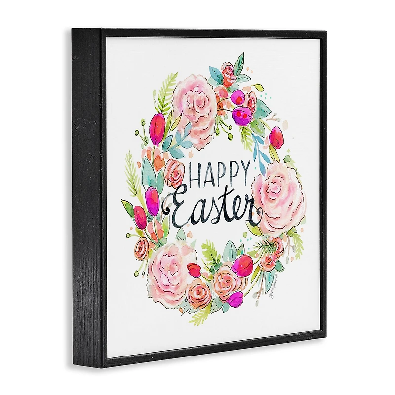 Stupell Industries Happy Easter Vivid Pink Floral Blossom Border Framed Giclee Art