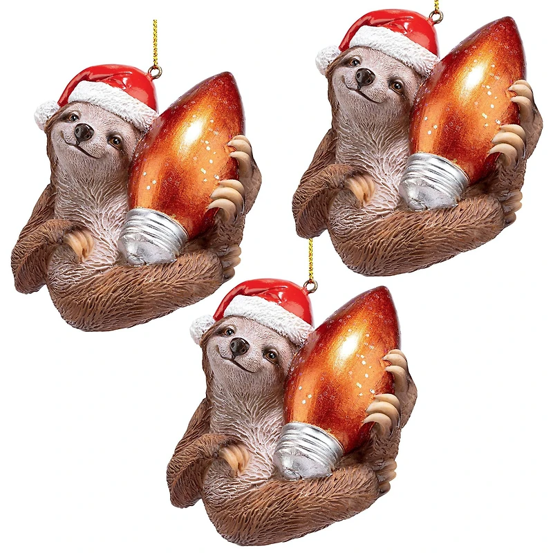 Design Toscano Santa's Sloth Ornaments, 3ct.