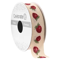 7/8" x 5yd. Faux Linen Red Strawberry Ribbon by Celebrate It® Classic