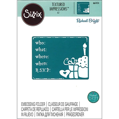 Sizzix® Rachael Bright Textured Impressions™ Birthday Invitation Embossing Folder