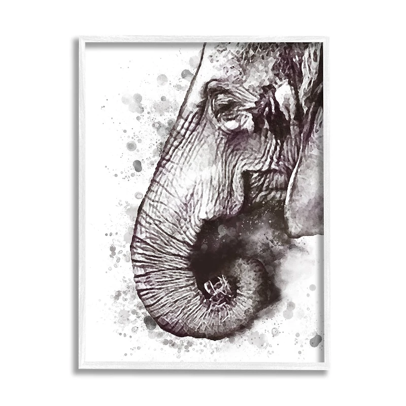 Stupell Industries Gray Elephant Paint Splatter Wall Art in White Frame