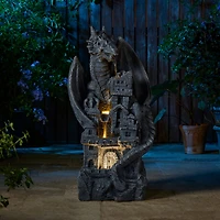 Glitzhome® 36.5" 4-Tier Gothic Dragon Sculptural Outdoor Fountain with LED Light