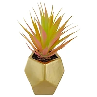 8" Green & Pink Sword Grass in Gold Geometric Pot