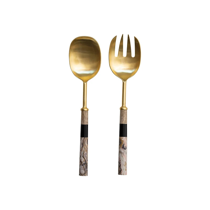Hello Honey® 11" Stainless Steel Salad Servers with Marbled & Mango Wood Handles