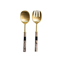 Hello Honey® 11" Stainless Steel Salad Servers with Marbled & Mango Wood Handles