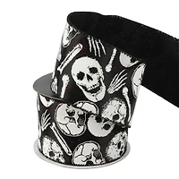 2.5" x 20ft. Black & White Wired Skeleton Head Ribbon by Celebrate It® Halloween