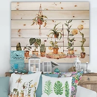 Designart - Indoor House Plants Urban Jungle II - Traditional Print on Natural Pine Wood