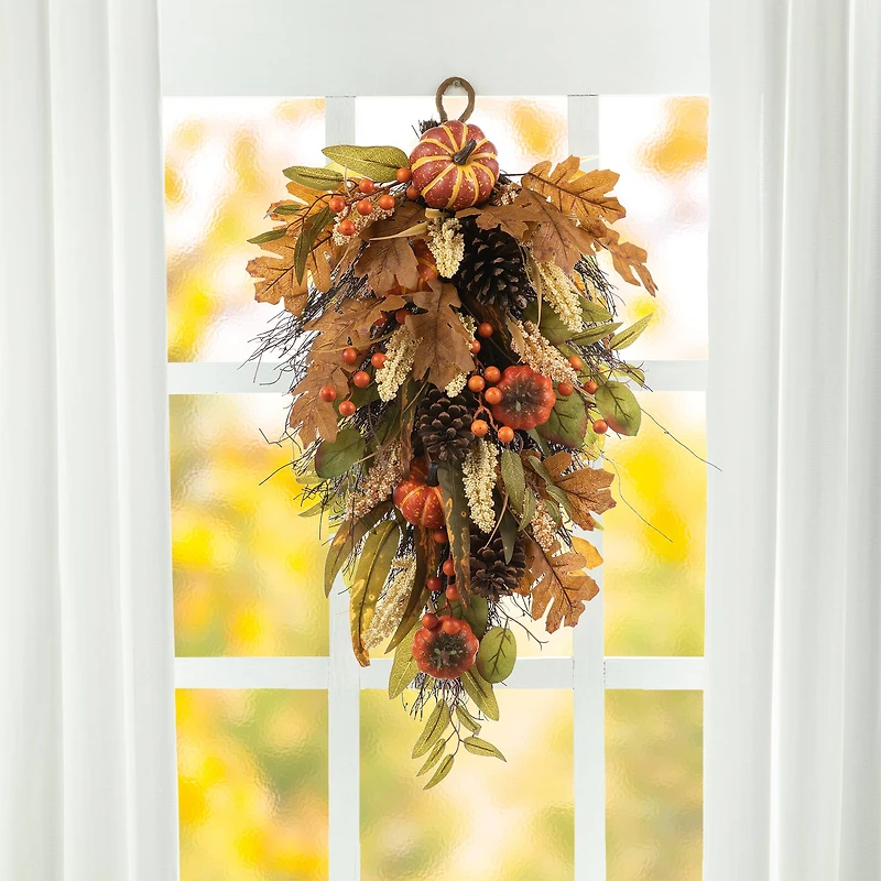 Glitzhome® 27" Fall Pumpkin Leaf Swag