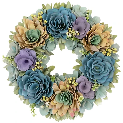 14" Wooden Floral Spring Artificial Wreath with Seed Pods