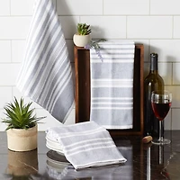 DII® French Blue Variegated Stripe Terry Dishtowels, 3ct.