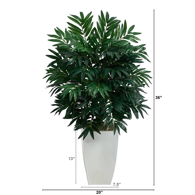 3ft. Bamboo Palm Plant in Decorative White Metal Planter
