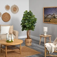 5ft. Fiddle Leaf Fig Artificial Tree in Handmade Natural Jute Planter with Tassels