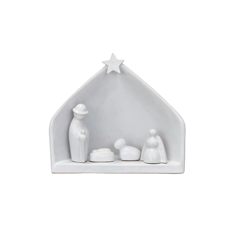 Hello Honey® 8.5" White Reactive Glaze Stoneware Nativity Set