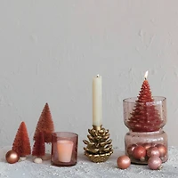 Hello Honey® 3.5" Anique Gold Finish Metal Pinecone Shaped Taper Candle Holder