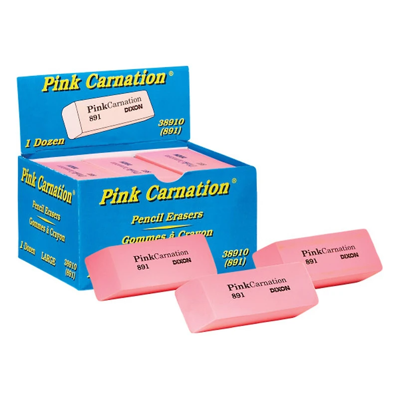 Dixon® Pink Carnation® Large Wedge Erasers, 3 Packs of 12