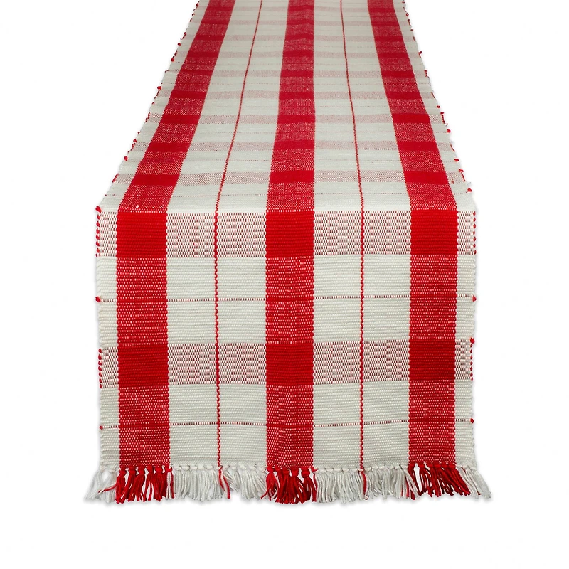 DII® 72" Red Tinsel Plaid Fringed Table Runner