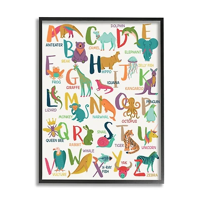 Stupell Industries Joyful Animal Alphabet Kid's Playful ABC Typography in Frame Wall Art