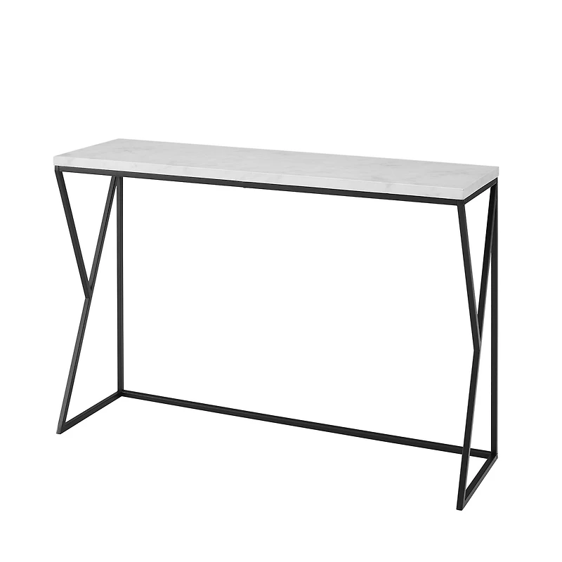 Walker Edison Faux White Marble/Black Geometric Side Entry Table