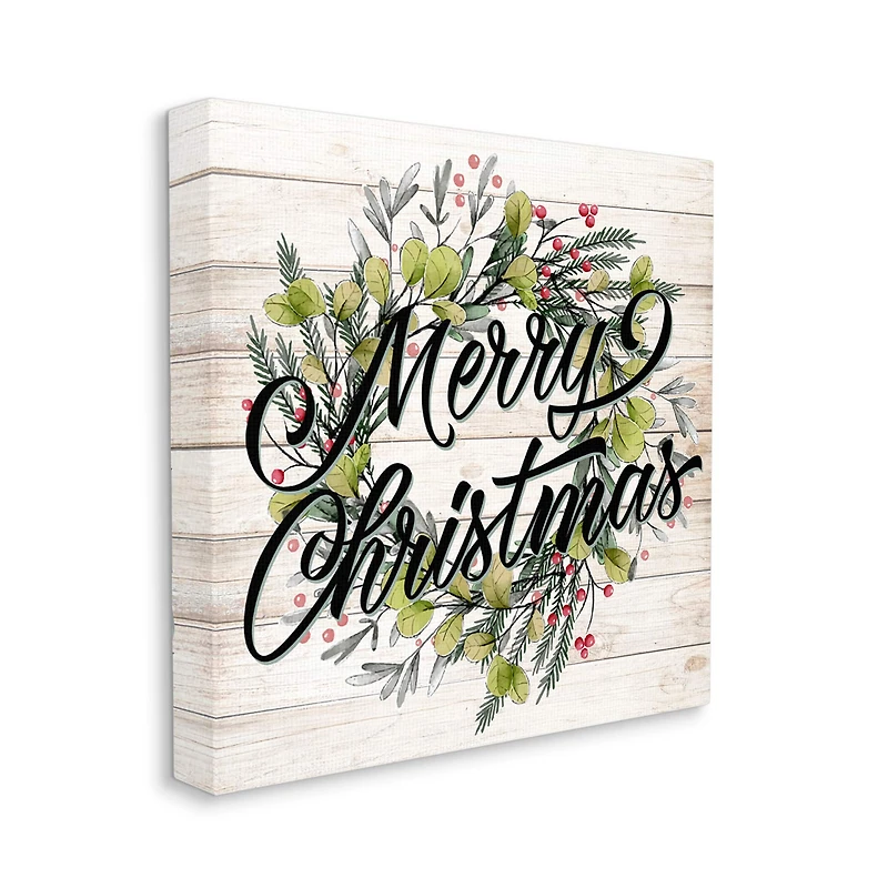 Stupell Industries Merry Christmas Botanical Wreath Canvas Wall Art
