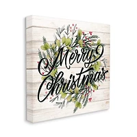 Stupell Industries Merry Christmas Botanical Wreath Canvas Wall Art