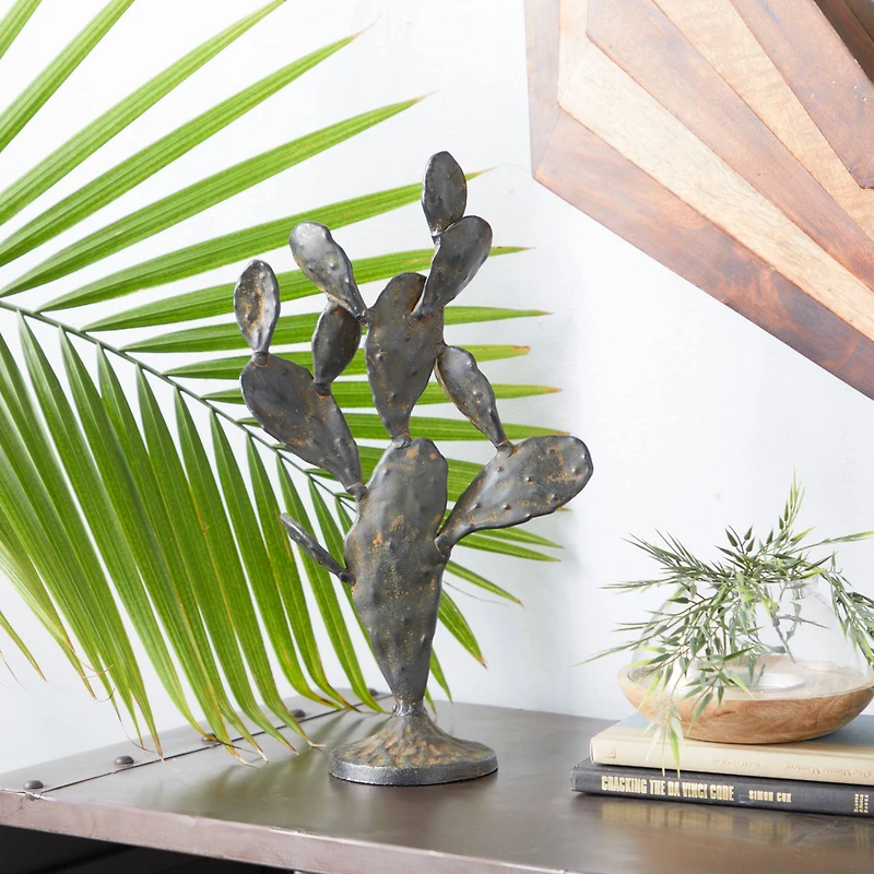 16" Rustic Metal Cactus Table Accent
