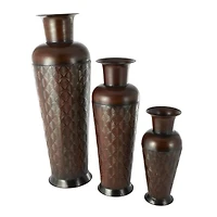 Dark Brown Metal Tall Vase Set with Geometric Designs