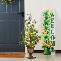 Glitzhome® 36" Lighted St. Patrick's Shamrock Urn Porch Tree with Timer
