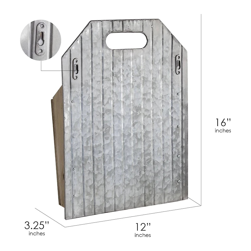 Galvanized Metal & Wood Envelope Wall Organizer