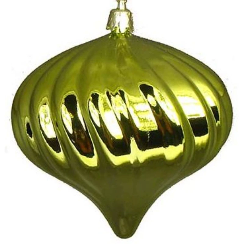 4ct Shiny Green Kiwi Swirl Shatterproof Onion Ornaments
