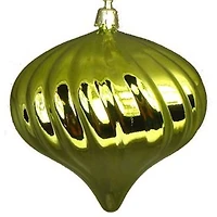 4ct Shiny Green Kiwi Swirl Shatterproof Onion Ornaments